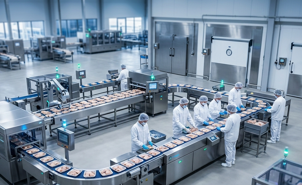Industrial food processing plant floor with AIoT sensors